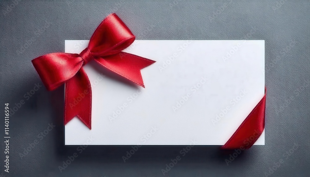 Elegant Blank White Gift Card with Luxurious Red Satin Bow for Special Occasions like Birthdays, Weddings, Holidays, Anniversaries, or Corporate Gifts. Customizable Voucher Concept Elegant Blank White Gift Card with Luxurious Red Satin Bow for Special Occasions like Birthdays, Weddings, Holidays, Anniversaries, or Corporate Gifts. Customizable Voucher Concept