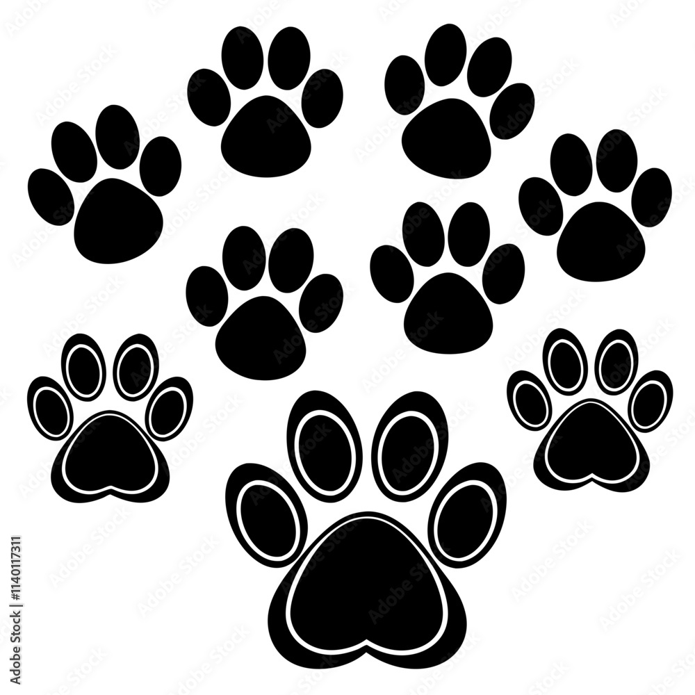 Fototapeta premium Set paw silhouette icon vector art illustration