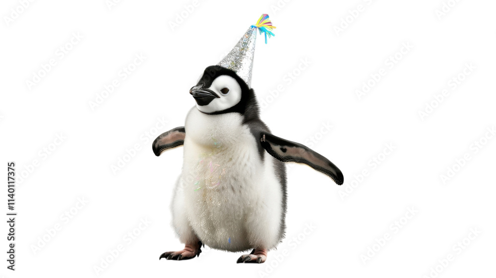Fototapeta premium Celebrating with joy, a penguin in a festive party hat