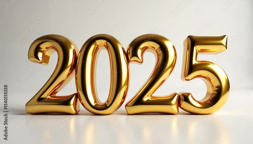Elegant 3D representation of the New year '2025' in polished gold with realistic lighting Elegant 3D representation of the New year '2025' in polished gold with realistic lighting