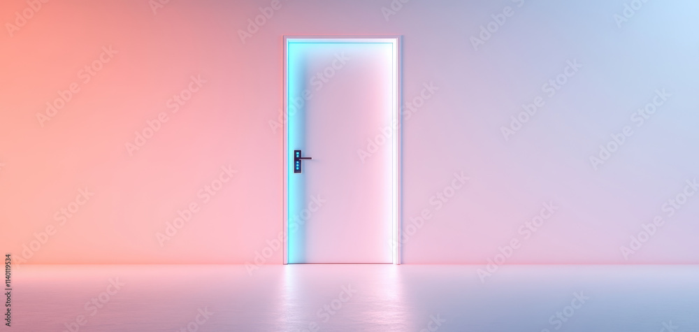 high security metal door with keypad lock, glowing in vibrant colors, stands against minimalist background, creating modern and secure atmosphere high security metal door with keypad lock, glowing in vibrant colors, stands against minimalist background, creating modern and secure atmosphere