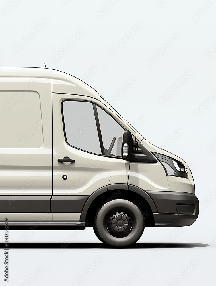 Side view of a delivery van, showcasing its design and features. Side view of a delivery van, showcasing its design and features.
