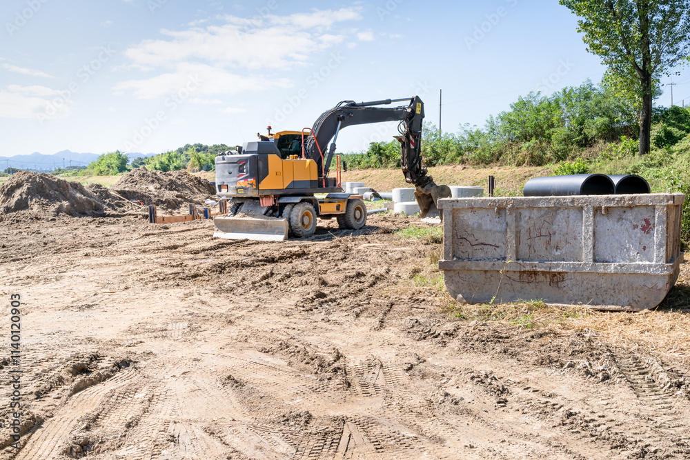 Obraz premium hill leveling and earth preparation for construction