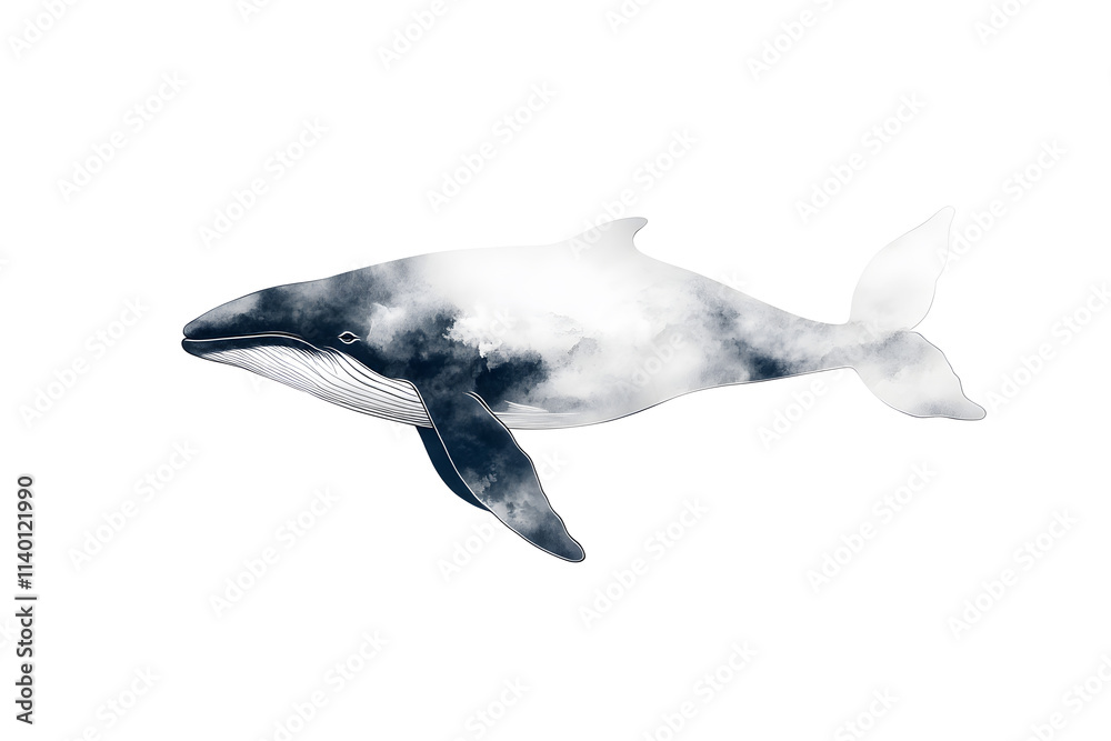 Fototapeta premium Blue whale hand drawn illustration isolated on white background. Whale.