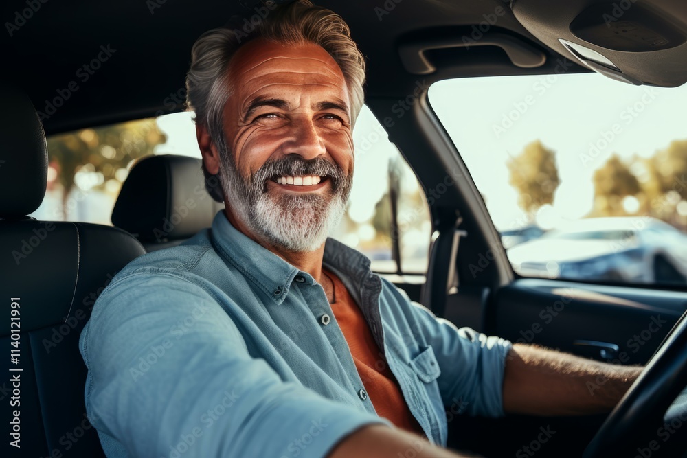 Portrait of a cheerful senior man driving a car, enjoying his ride Portrait of a cheerful senior man driving a car, enjoying his ride