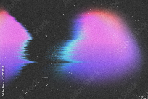 Dusted, scratched Holographic Abstract Multicolor Backgound, Trend Design Creative Blurred Glow. Dust, noise, grain, small dust artifacts. Suitable for overlays, posters, flyers, covers, banners, etc photo