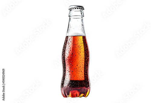 Drink cold water soda brown in glass clear bottle tall isolated on cut out PNG or transparent background. Carbonated soft drink mockup. High resolution photo realistic. Can be put logo, design. photo