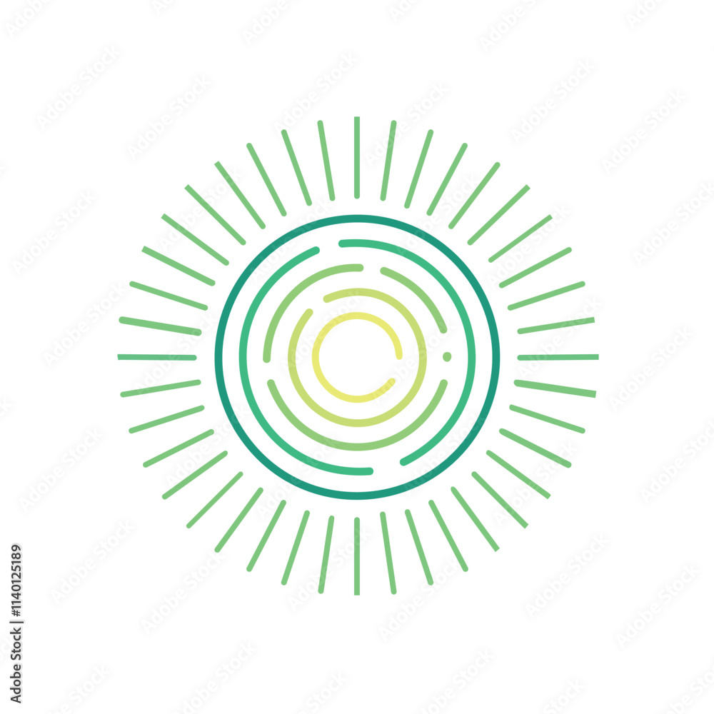 Green circular energy sun. Abstract sun design, radiating energy and growth. Represents new beginnings and sustainable power. Green circular energy sun. Abstract sun design, radiating energy and growth. Represents new beginnings and sustainable power.