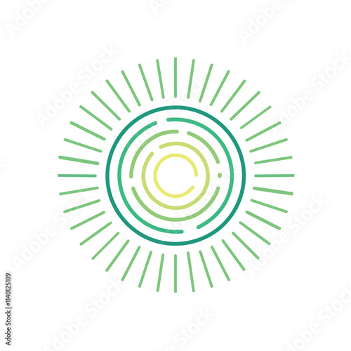 Green circular energy sun. Abstract sun design, radiating energy and growth.  Represents new beginnings and sustainable power.