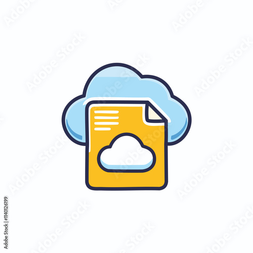 Cloud data storage icon. Digital document safely stored online.  Represents secure cloud storage and data backup.
