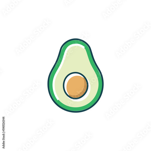 Avocado half icon. Fresh avocado illustration, healthy food image.  Represents vitality and goodness.