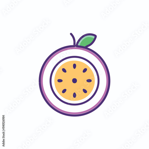 Passion fruit icon. Vibrant passion fruit illustration; symbolizes tropical flavors, healthy eating, and exoticism.