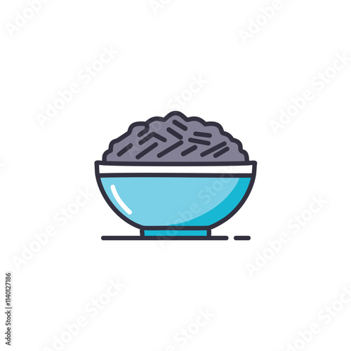 Bowl of black rice. Healthy grain serving; nutritious and delicious black rice in a bowl.  Represents wholesome eating.