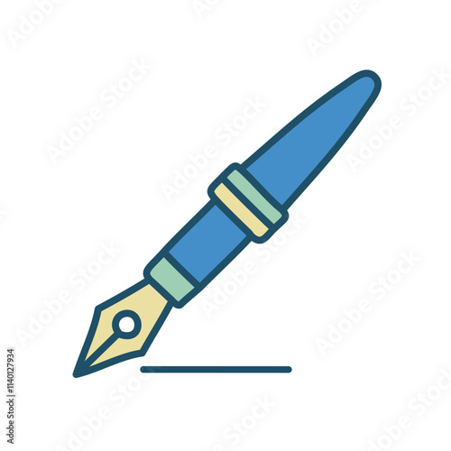 Elegant fountain pen icon. Blue pen icon signifying writing, authorship, and creativity.  A symbol of elegant expression.