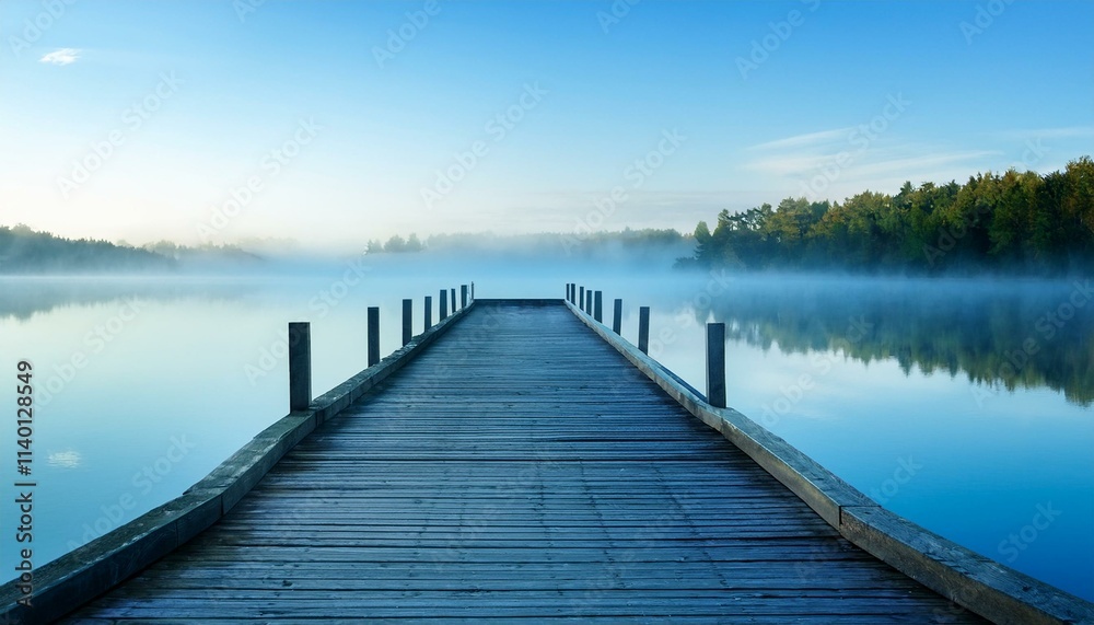 a serene pier stretching into a misty blue lake at dawn travel destinations a serene pier stretching into a misty blue lake at dawn travel destinations