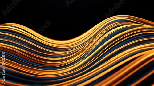 Abstract luxury swirling Gold liquid Gold waves texture A vibrant, abstract depiction of flowing lines in shades of orange, creating a dynamic wave effect against a dark background.