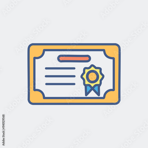 Achievement certificate icon. Illustrative award document;  symbolizes success, completion, and recognition.