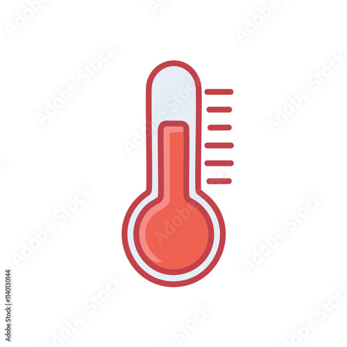 High temperature icon. Red thermometer graphic showing elevated heat.  Symbolizes warmth, fever, or climate change.
