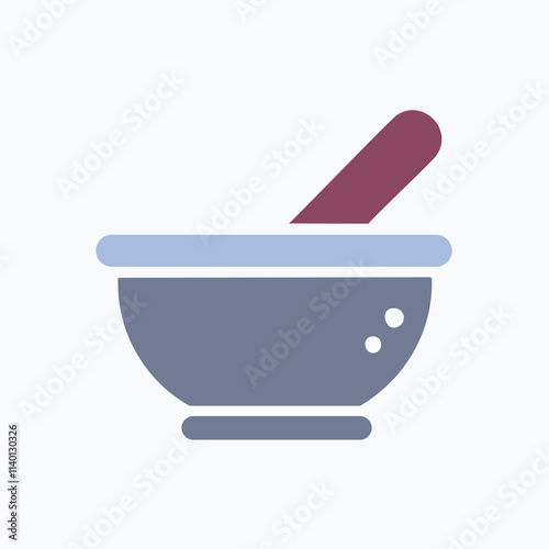 Mortar pestle icon design. Simple bowl and pestle graphic.  Represents cooking, pharmacy, or herbal remedies.