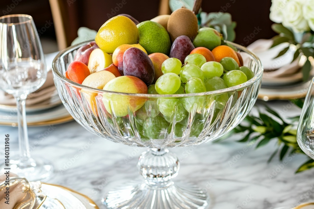 Crystal bowl filled with assorted fresh fruit. Crystal bowl filled with assorted fresh fruit.