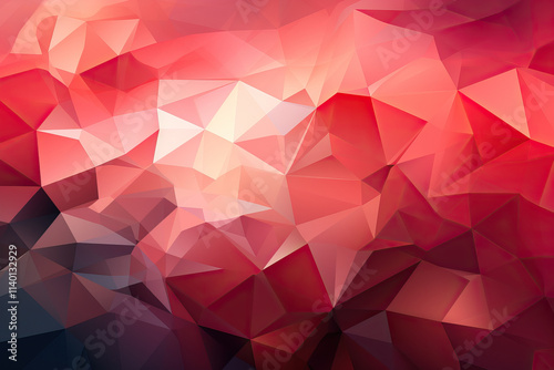 A vibrant abstract background featuring a dynamic composition of interconnected triangles in various shades of red. The geometric pattern creates a visually appealing low-poly effect.