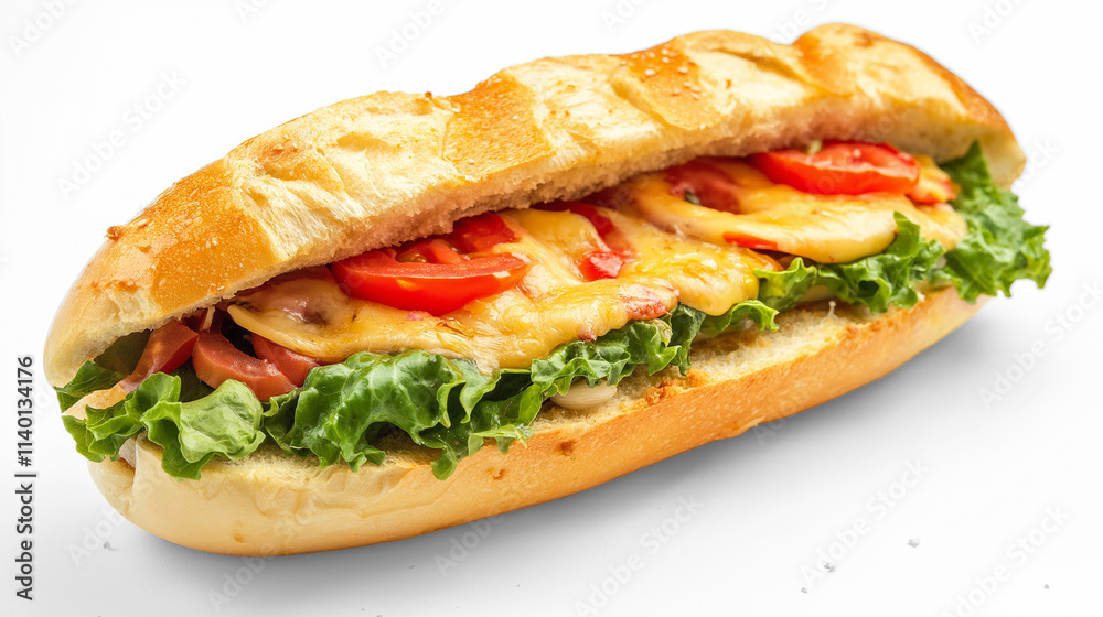 Cheese Sandwich with Tomato and Lettuce isolated on a white background