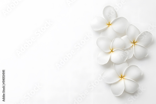 White frangipani flowers top view isolated on white background