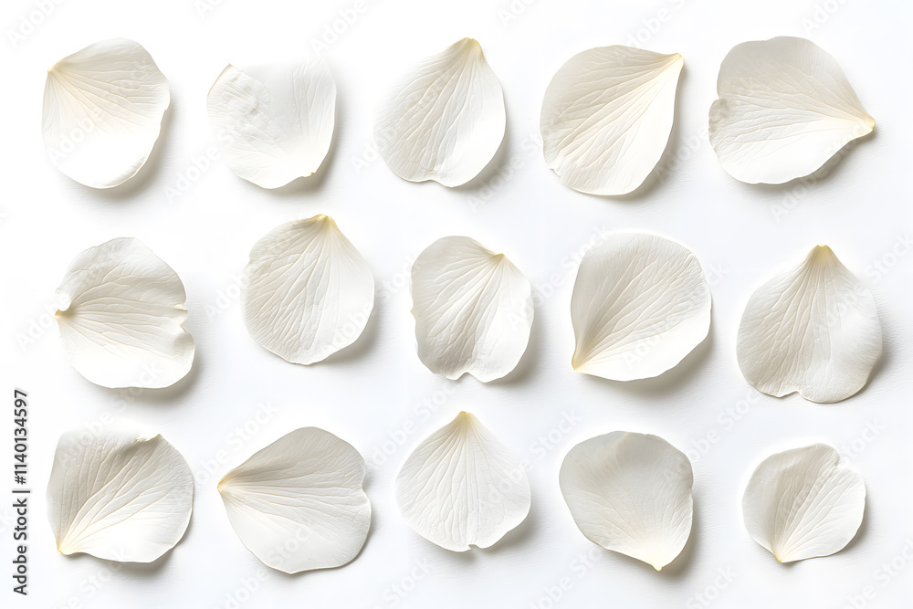 White petals set top view isolated on white background