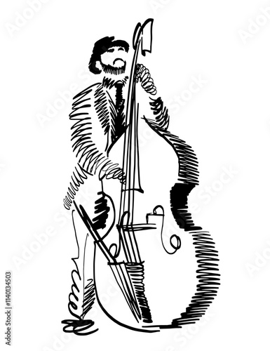 Musician playing jazz on double bass, freestyle abstract vector illustration