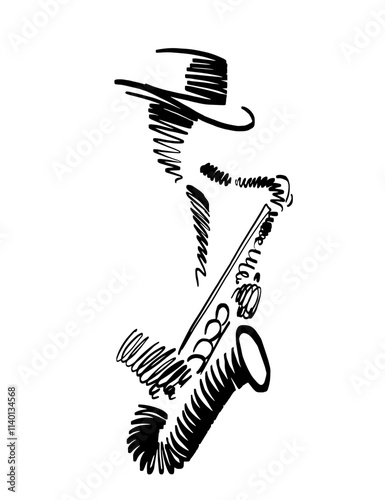 Jazz musician playing saxophone, freestyle abstract vector illustration