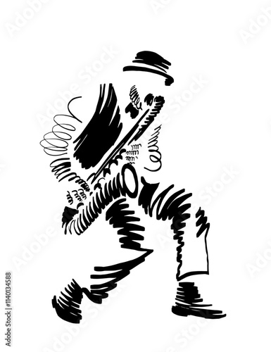 Jazz musician playing saxophone, freestyle abstract vector illustration