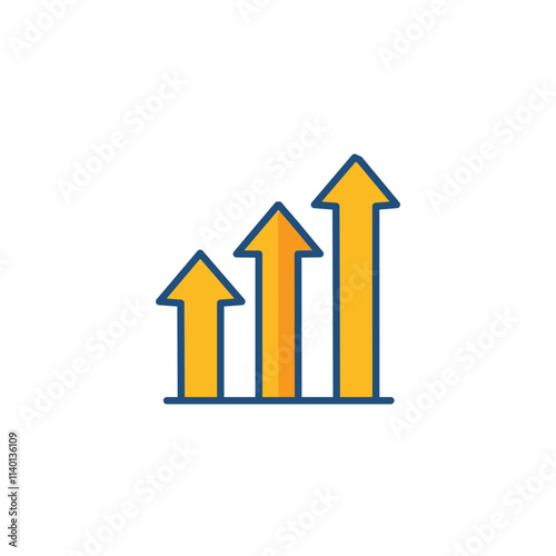 Growth chart arrows. Upward trending arrows symbolize progress, success, and achieving goals.  Illustrates improvement and positive growth.
