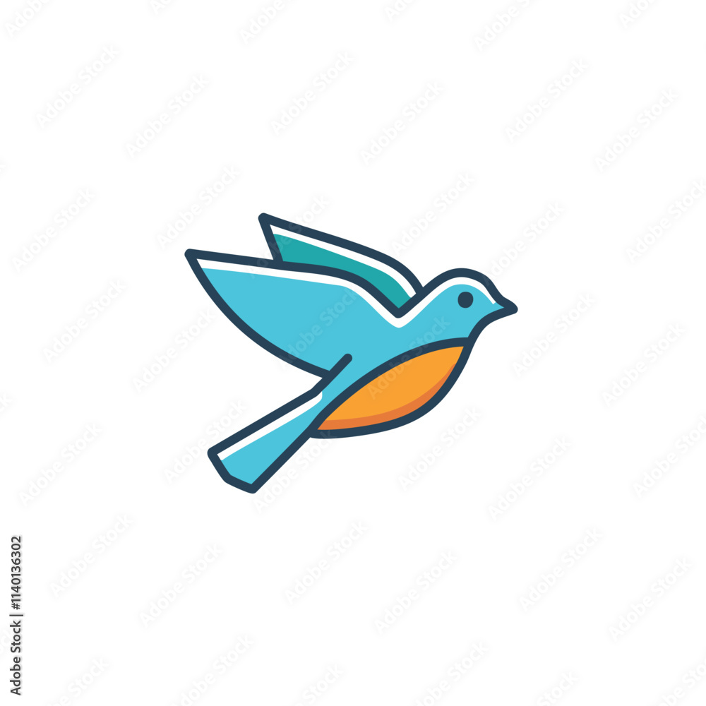 Flying bird icon. Blue bird in flight, symbolizes freedom, peace, hope. Simple design. Flying bird icon. Blue bird in flight, symbolizes freedom, peace, hope. Simple design.