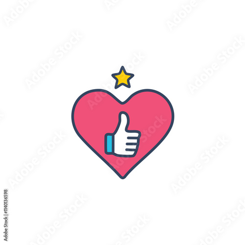 Heart thumbs up star. Positive feedback, approval, and excellent rating symbolized by a heart, thumbs up, and star.  Showcases appreciation.