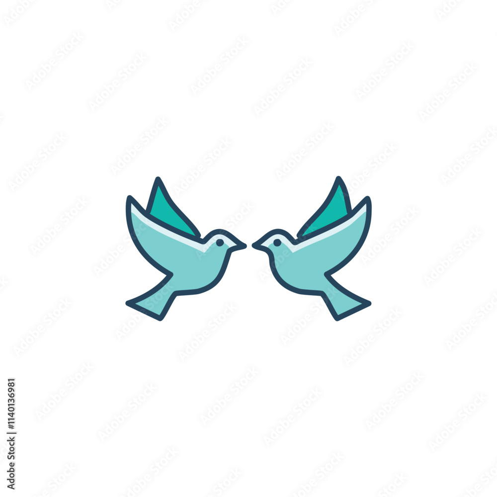 Obraz premium Two birds unity peace. Gentle doves symbolize love, harmony, and unity. A peaceful image of togetherness.