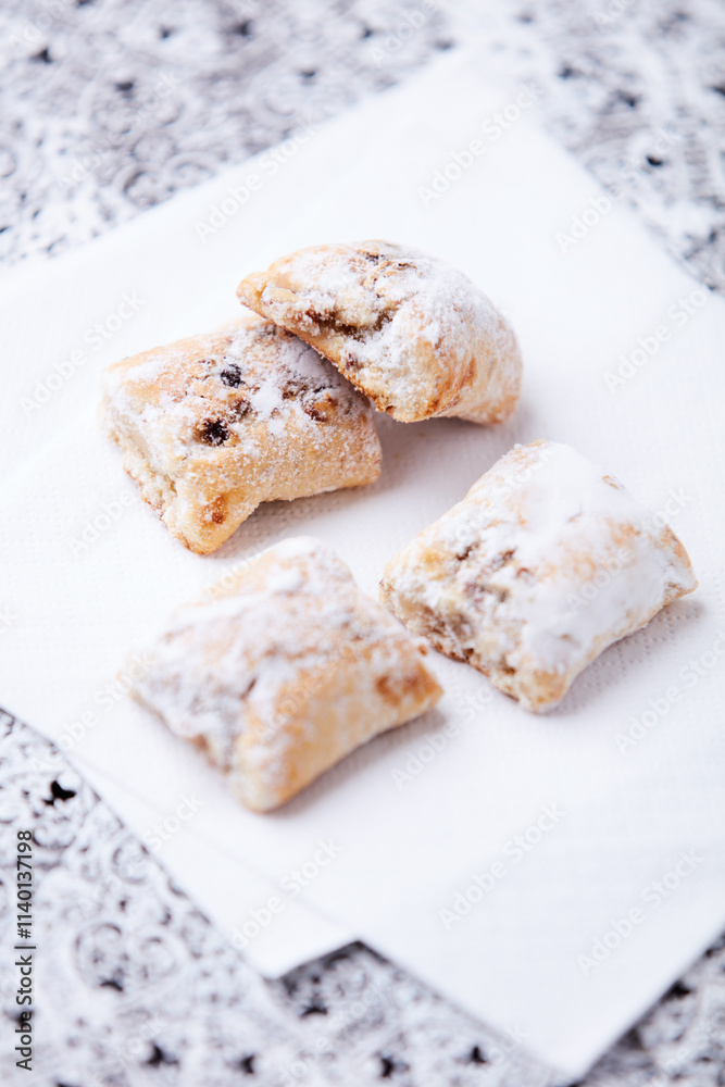Stollen Bites on bright background. Soft focus. Close up. Stollen Bites on bright background. Soft focus. Close up.