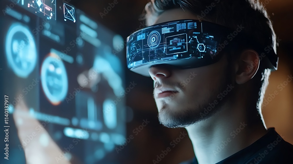 Futuristic interface with augmented reality and floating icons Futuristic interface with augmented reality and floating icons