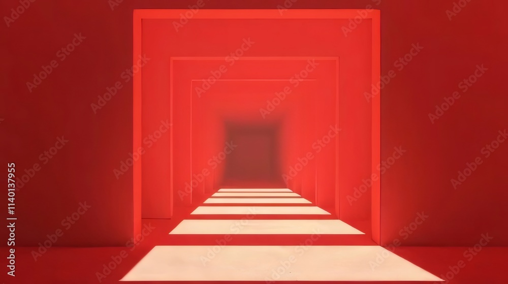 Red corridor with receding doors and light. Red corridor with receding doors and light.