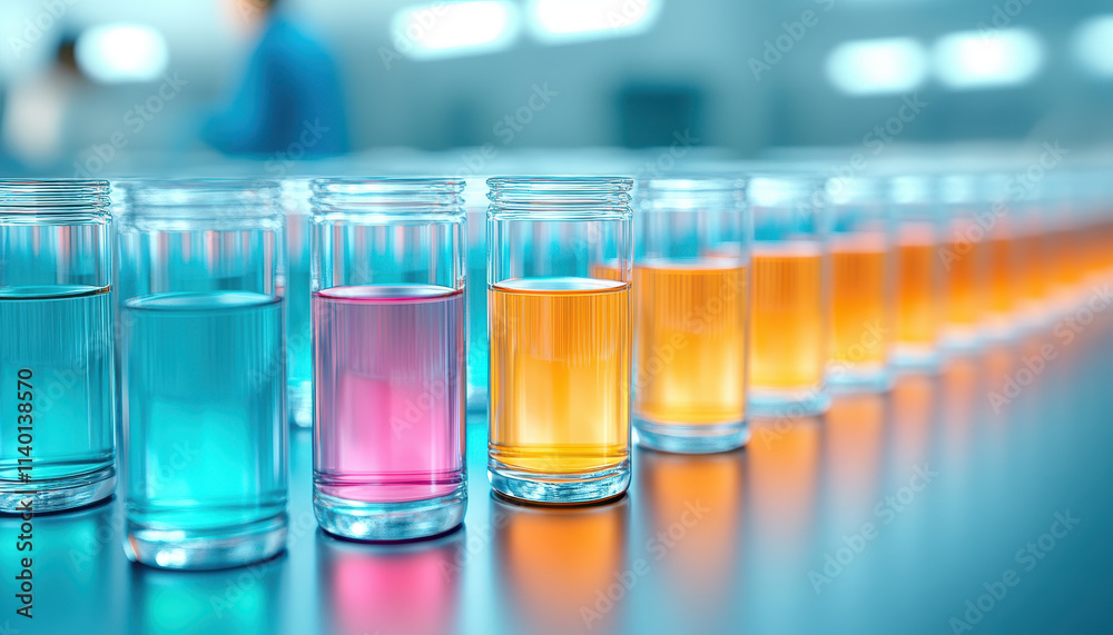 Rows of test tubes filled with vibrant solutions in various colors, showcasing scientific environment. bright hues create engaging visual experience Rows of test tubes filled with vibrant solutions in various colors, showcasing scientific environment. bright hues create engaging visual experience