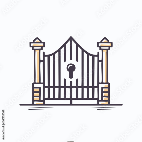 Elegant estate gate. Ornate iron gate symbolizes entry, security, and exclusivity.  A keyhole hints at hidden opportunities.