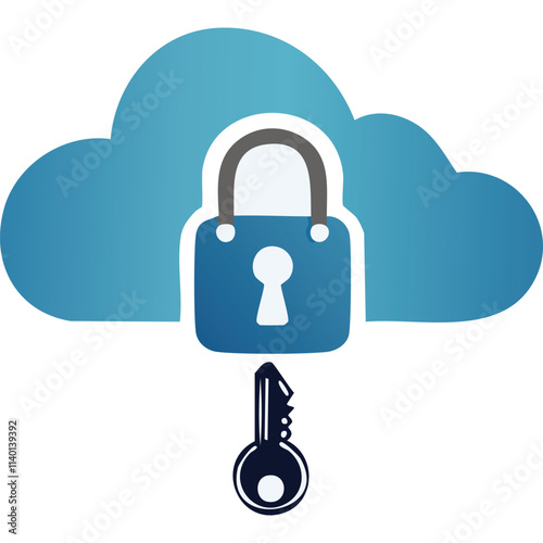 Cloud security access key. Secure cloud data protection.  Safeguarding information with encryption and access control.  Symbolizes digital safety.