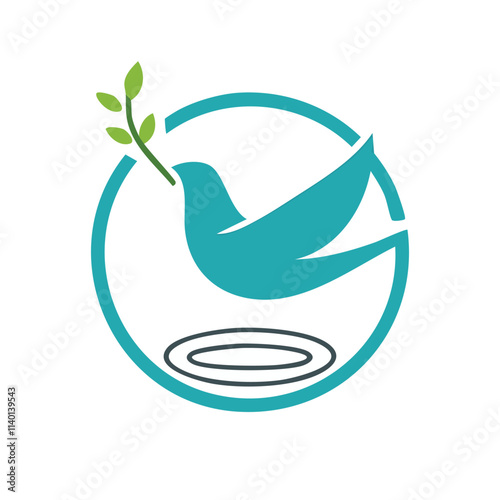 Dove peace branch symbol. Serene dove carrying olive branch, symbolizes peace, hope, and new beginnings. Tranquil design.