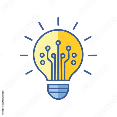 Digital innovation idea. Bright bulb symbolizes technological solutions and inventive thinking, representing progress and breakthroughs.