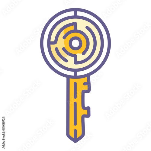 Maze key solution. Unlocking success, problem solving, finding the path.  This key symbolizes the journey to resolution.