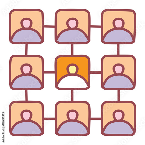 Network connection team. Teamwork graphic; leader highlighted, symbolizing collaboration and unity.