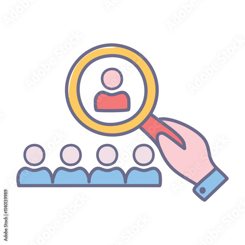 Candidate selection process. Finding the perfect employee.  Magnifying glass symbolizes careful recruitment.