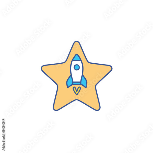 Rocket star success launch. Star-shaped icon symbolizes passion, ambition, and rapid growth.  It represents a successful project takeoff.