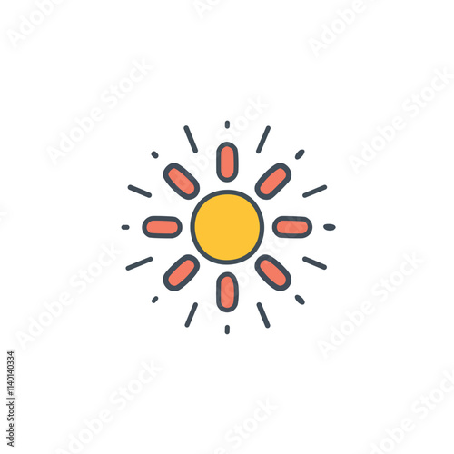 Sunny day icon design. Bright summer symbol, cheerful sun graphic conveying warmth, joy, and happiness. Perfect for websites or apps.