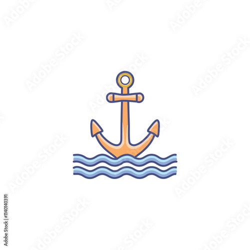 Anchor in calm sea. Nautical anchor symbol of hope, stability, and safety at sea.  Peaceful ocean waves.