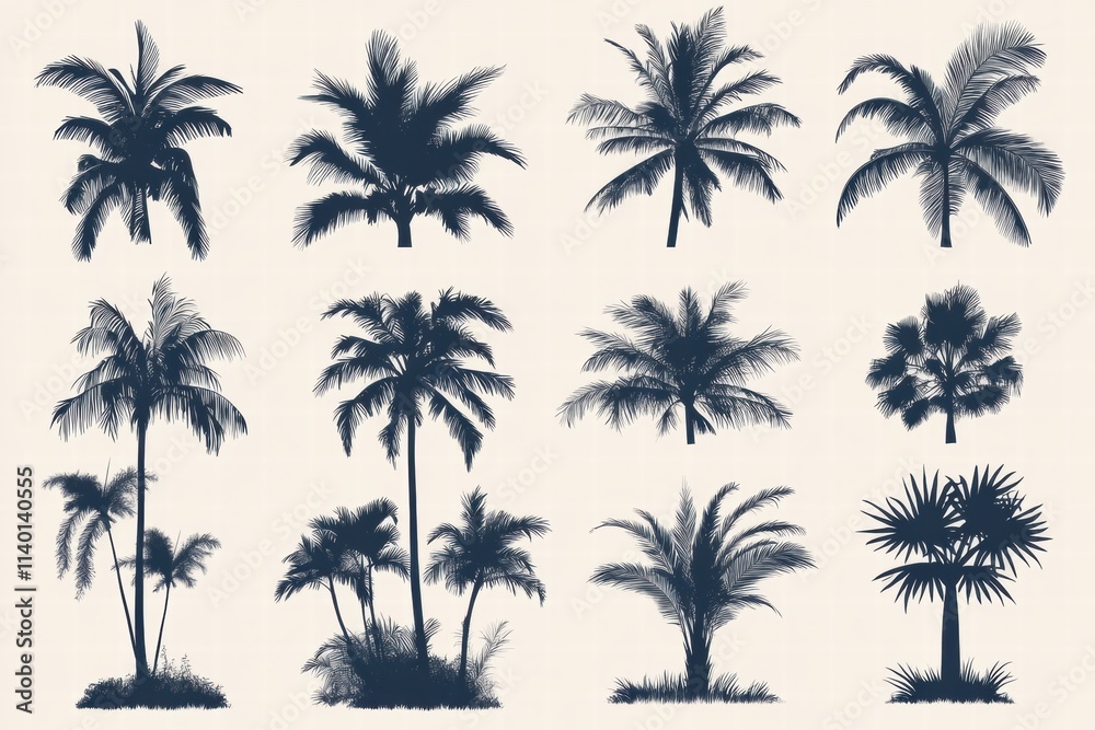Fototapeta premium Collection of Silhouette Palm Trees